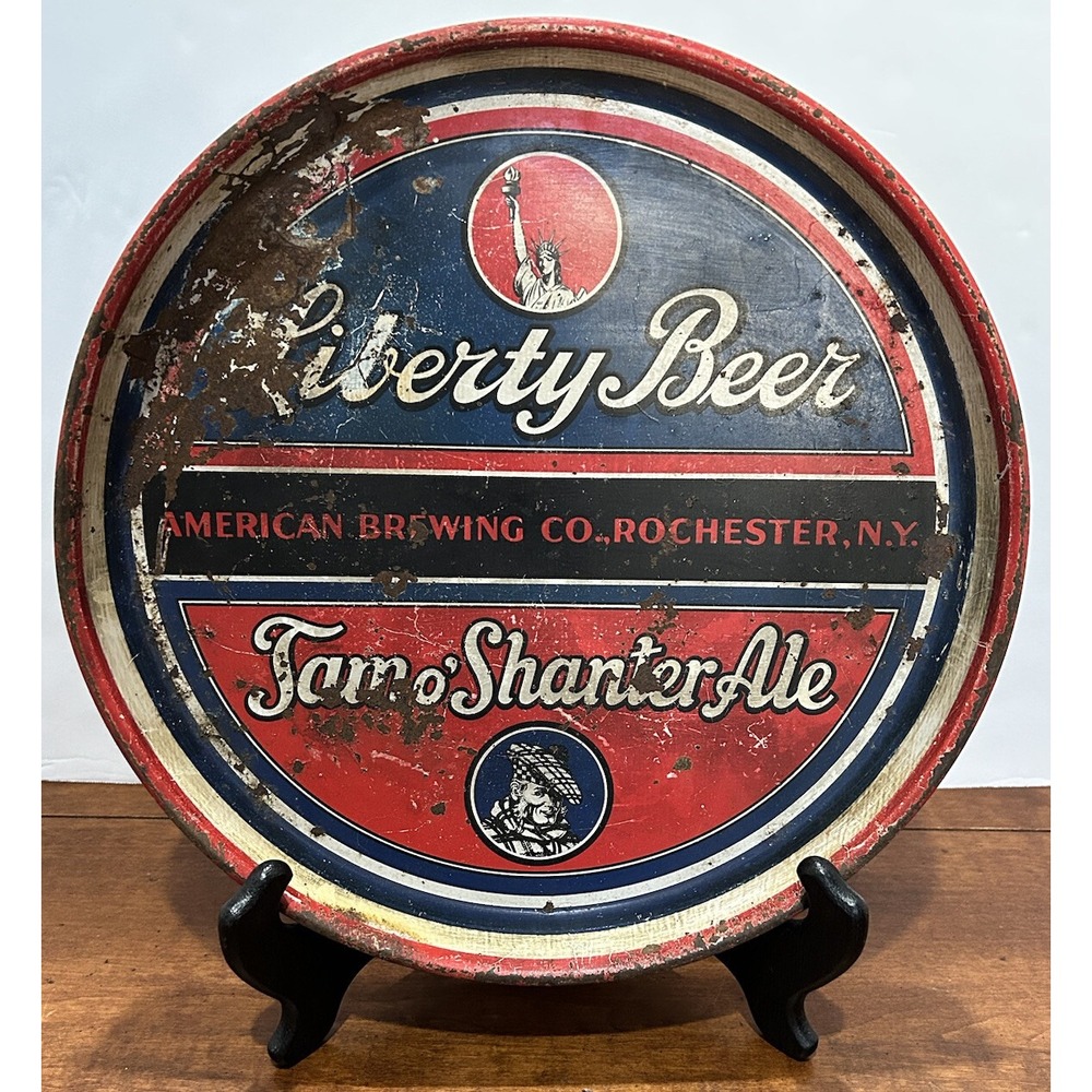 Liberty Beer Advertisment Tin Tray Vintage Serving Collectible Man Cave Bar Rare